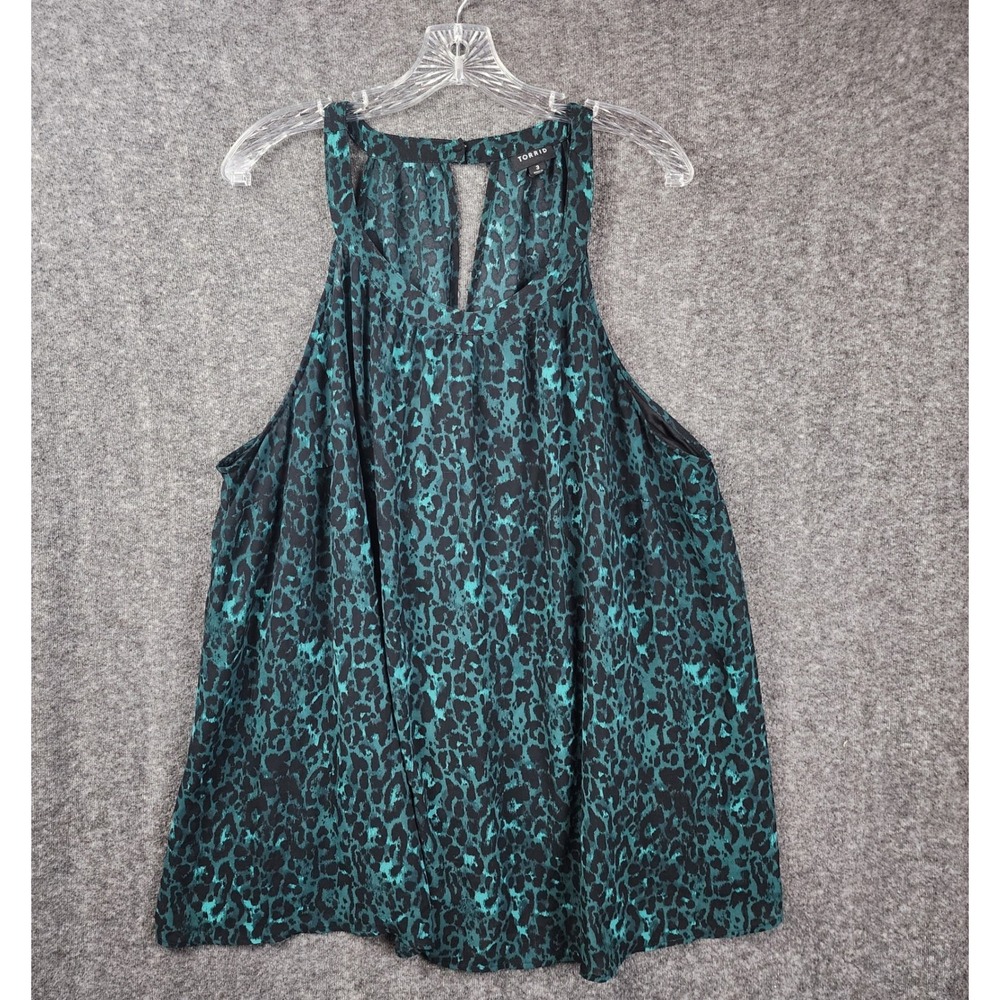 Torrid Halter‎ Top Women 3 Teal Black Leopard Print Keyhole High Neck 11946550